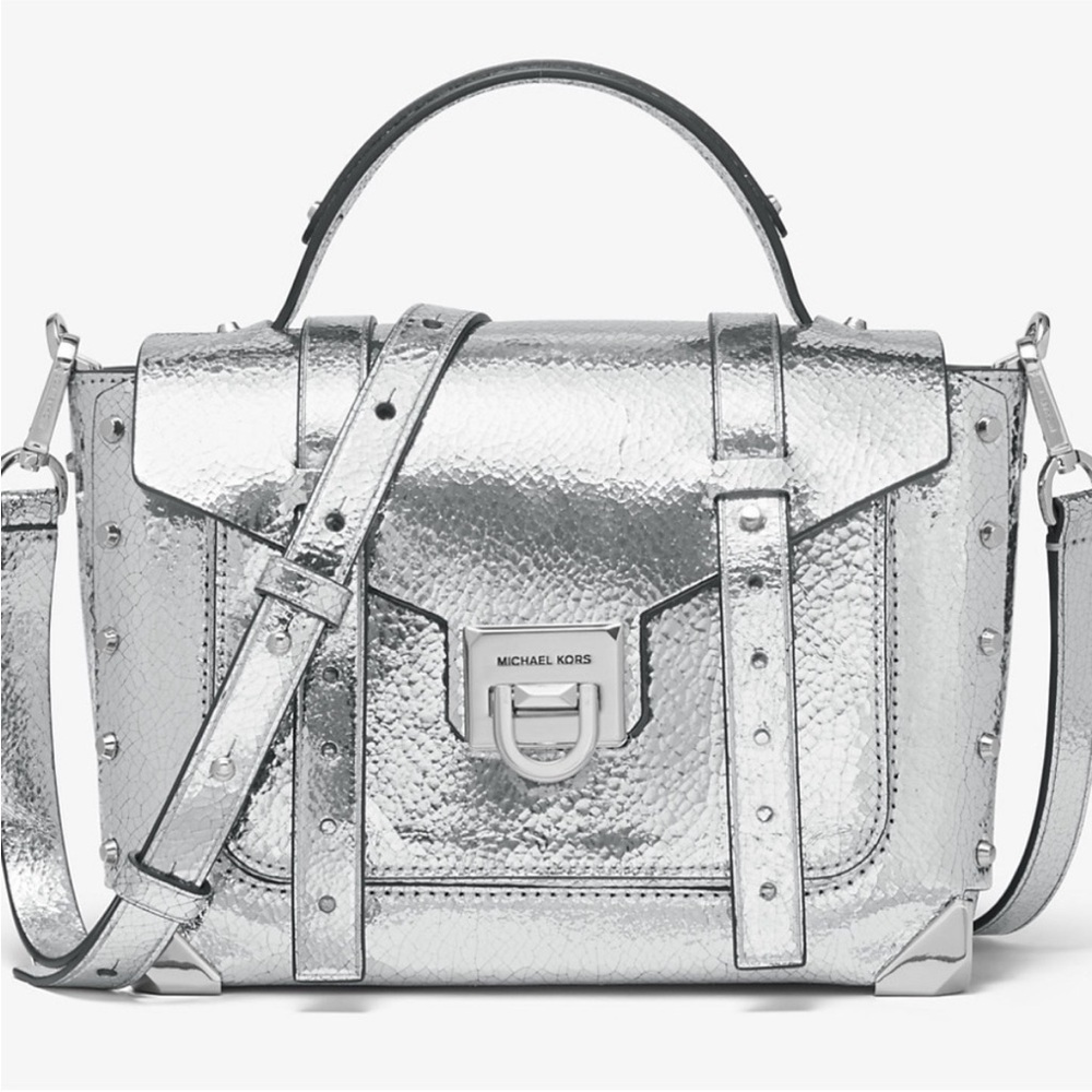 Michael Kors silver metallic crossbody bag used in great condition